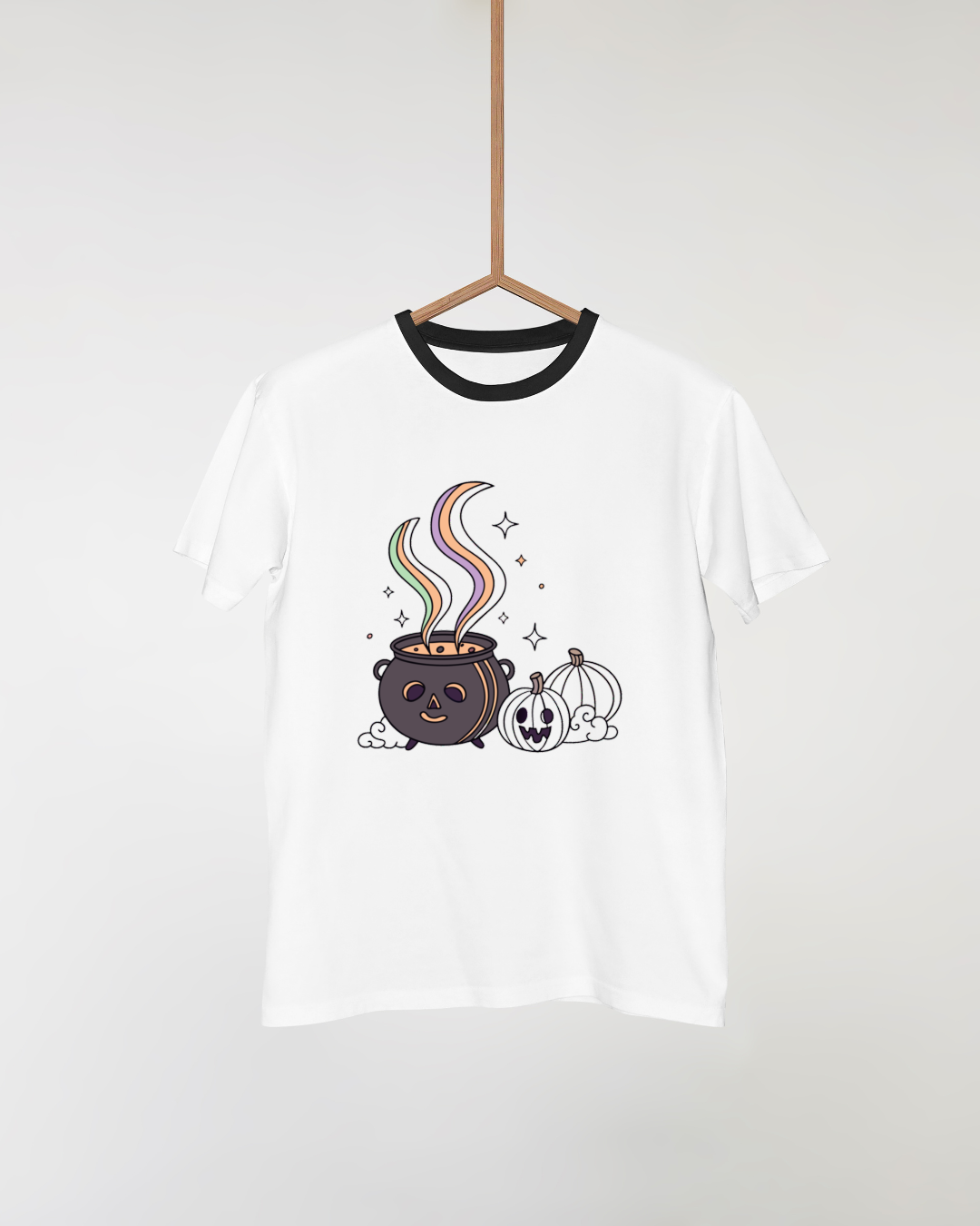 T-shirt avec icône pastel d'un chaudron magique fumant design Halloween