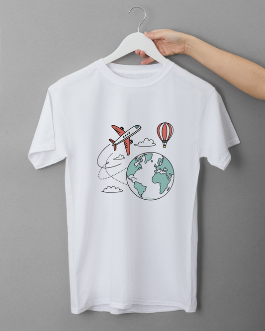 T-shirt avec motif avion style doodle pour les globe-trotteurs modernes