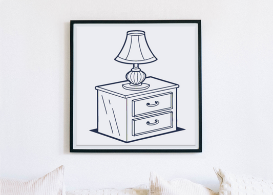 Cadre élégant avec lampe minimaliste stylisée sur une table de nuit