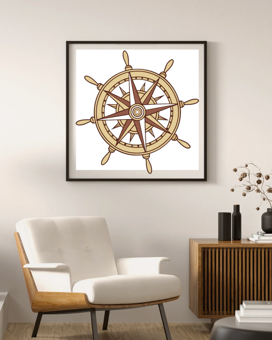 Cadre avec icône maritime vintage à barreau de navire, style vectoriel captivant