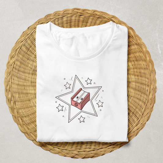 T-shirt décoré d'un taille-crayon étoilé en style vectoriel minimaliste