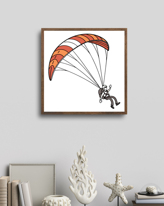 Cadre décoratif avec parapentiste stylisé en vol pour une touche d'aventure aérienne