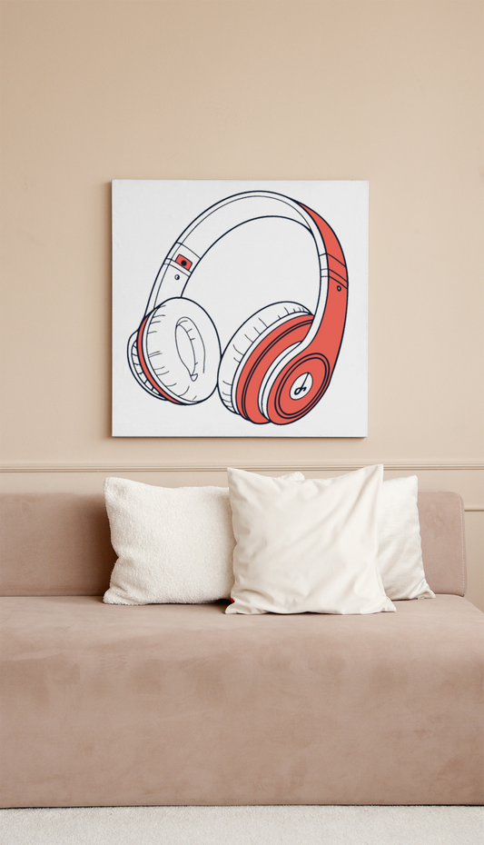 Cadre moderne avec design numérique de casque audio vibrant et thème musical