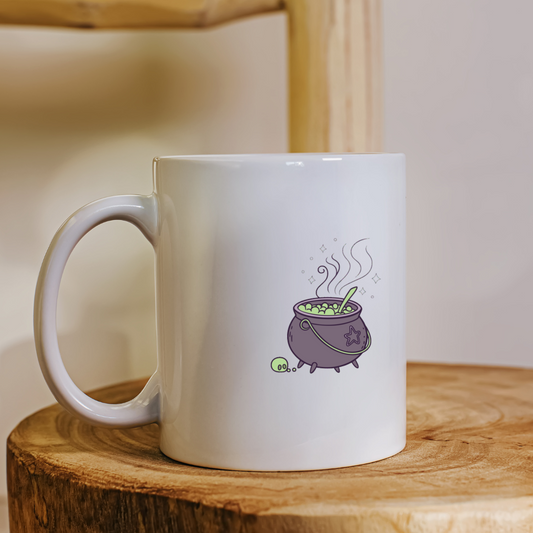 Mug avec illustration mystique de chaudron fumant style doodle pour Halloween