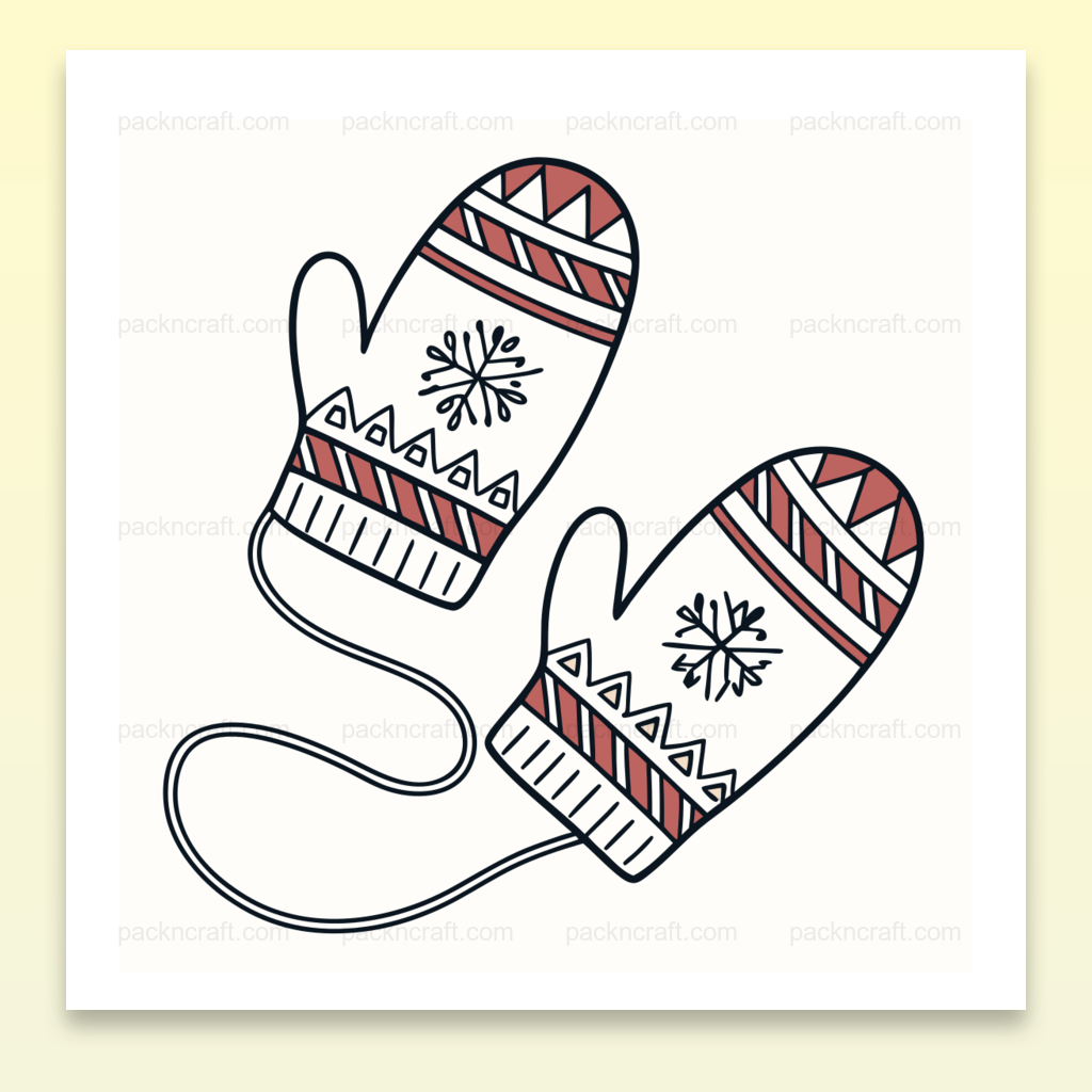 Illustration de moufles hivernales en style doodle pour Noël, utilisable pour DIY et décorations.