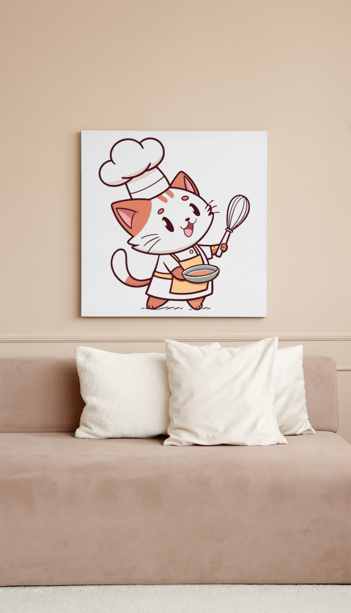 Cadre avec chat pâtissier en style cartoon souriant et créatif pour la cuisine
