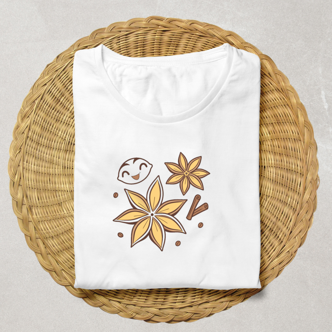 T-shirt décoré d'une icône épicée dans un style kawaii pour la cuisine aromatique