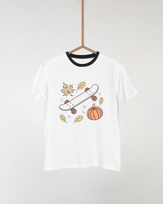 T-shirt avec motif pastel de skateboard automnal inspiré par l'Halloween