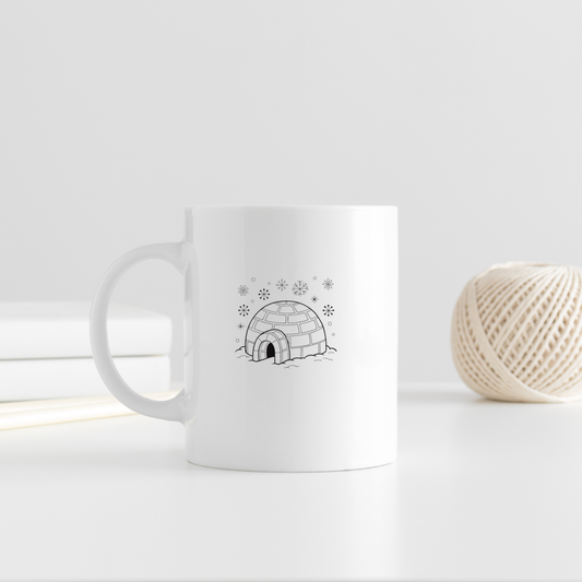 Mug avec imprimé d'igloo minimaliste sous la neige au style hivernal épuré