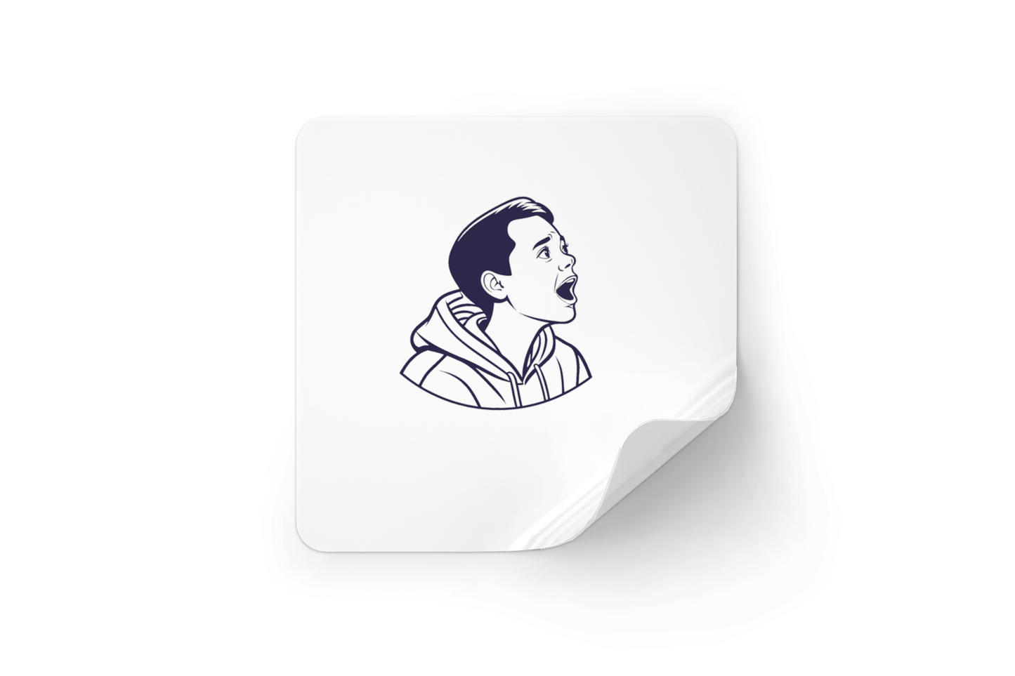 Sticker au style dessiné représentant un garçon émerveillé sur un thème éducatif