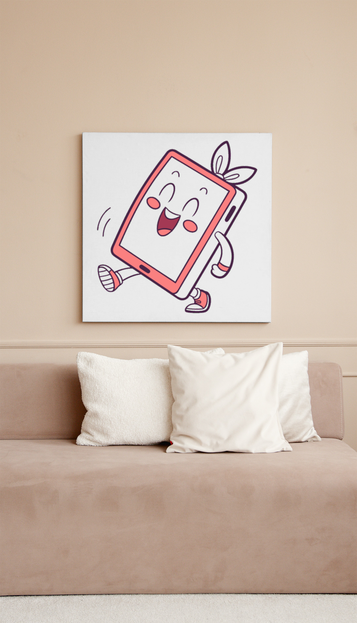 Cadre numérique style doodle avec une tablette en mouvement pour une déco ludique