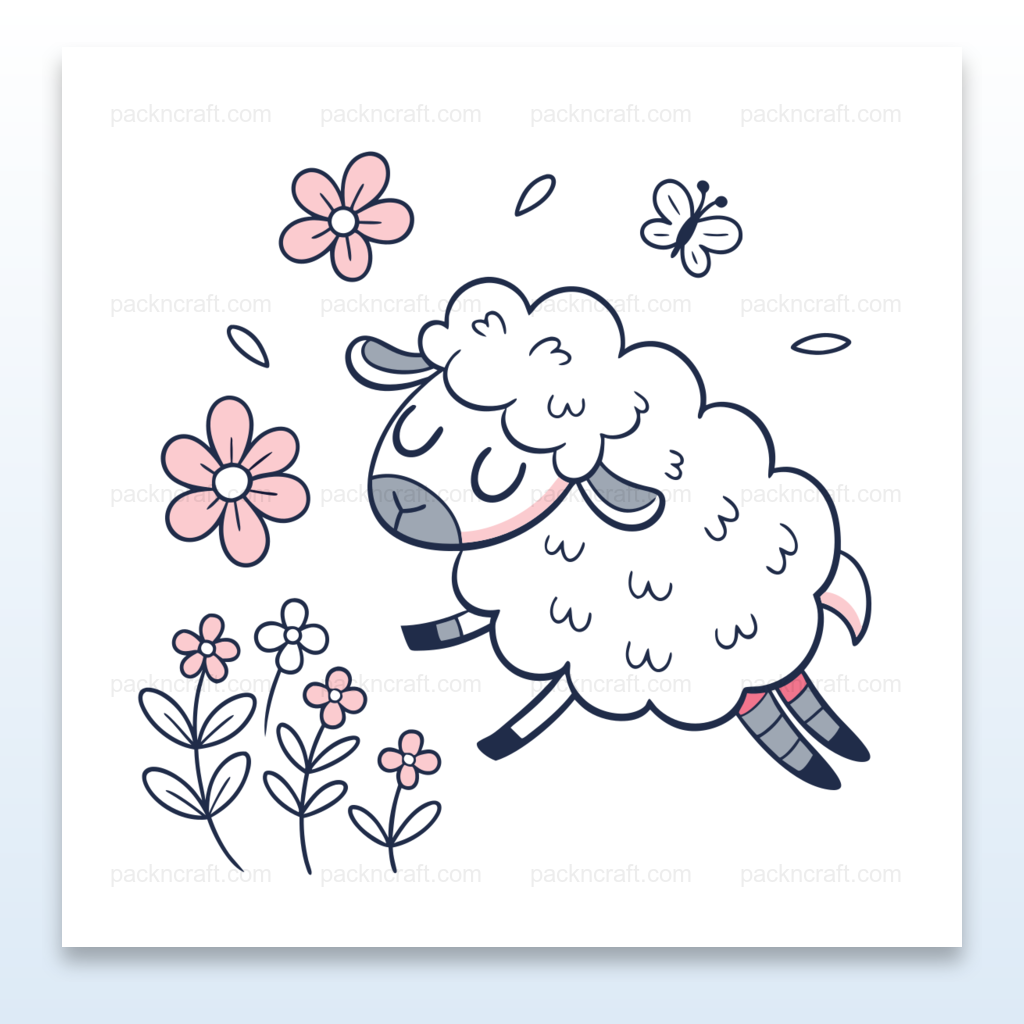 Illustration de mouton sautillant en style pastel idéal pour papeterie et déco.