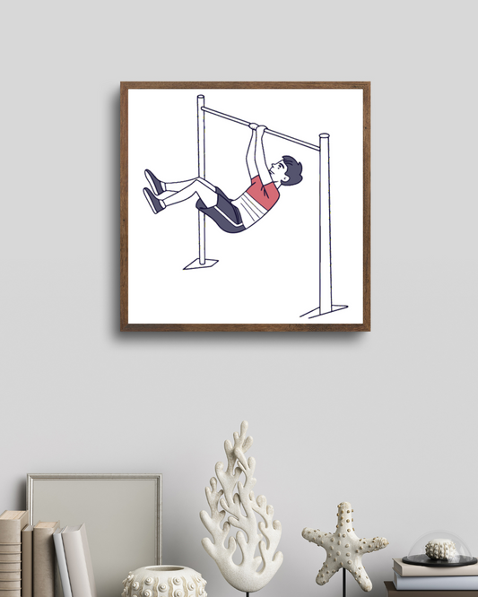 Cadre montrant un garçon dynamique à la barre fixe sur fond énergique sportif