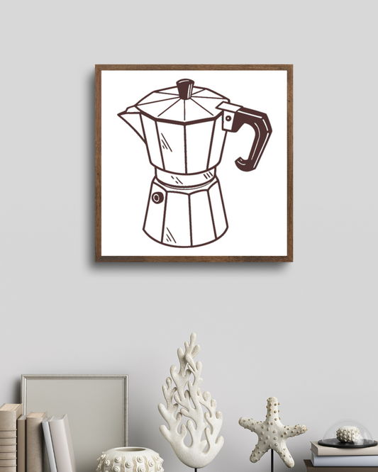 Cadre avec illustration doodle d'une cafetière italienne vintage artisanale