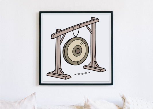 Cadre moderne avec design zen minimaliste et icône de gong résonant