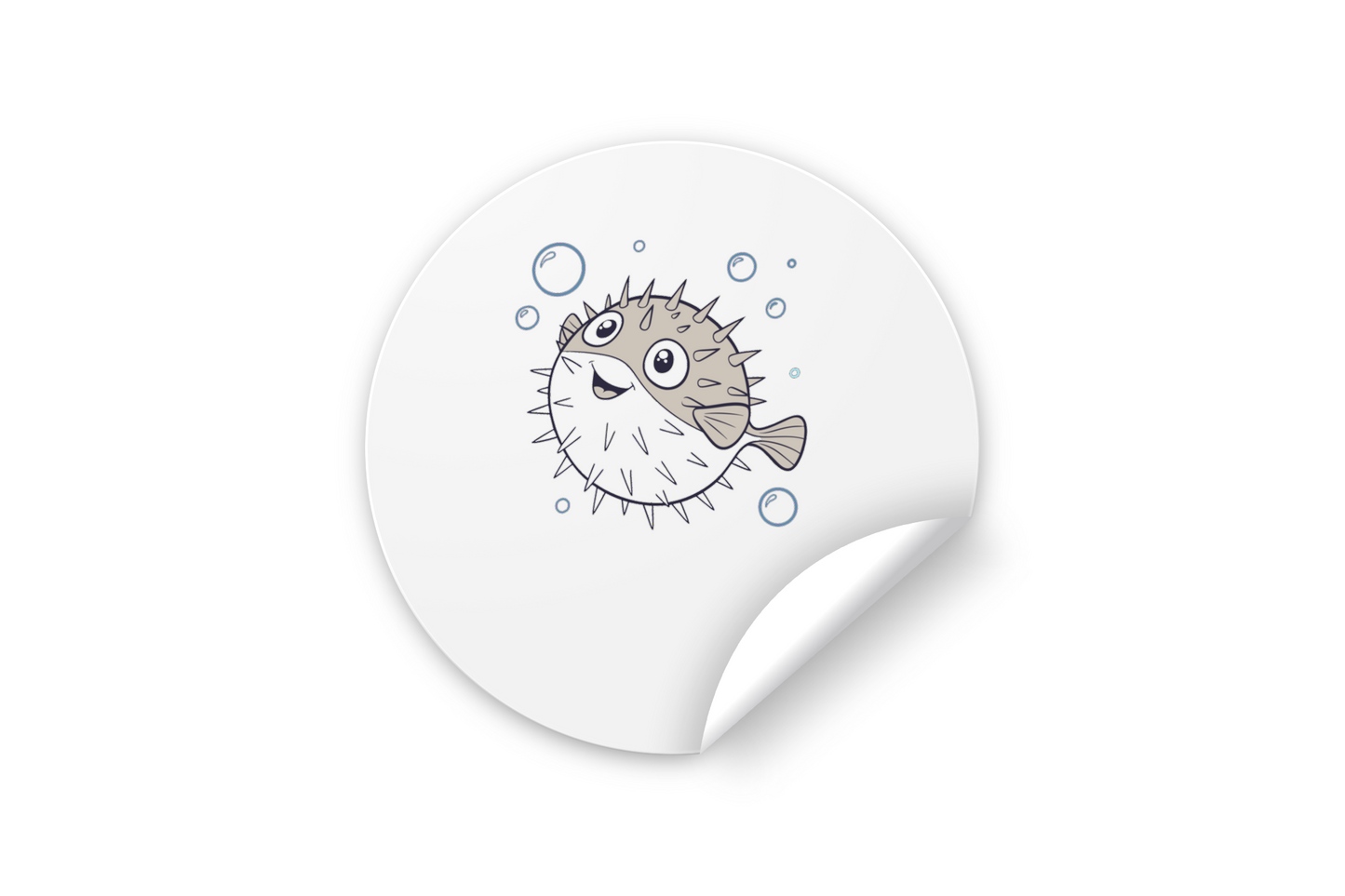 Sticker marin avec poisson-ballon joyeux dans un style doodle amusant et léger