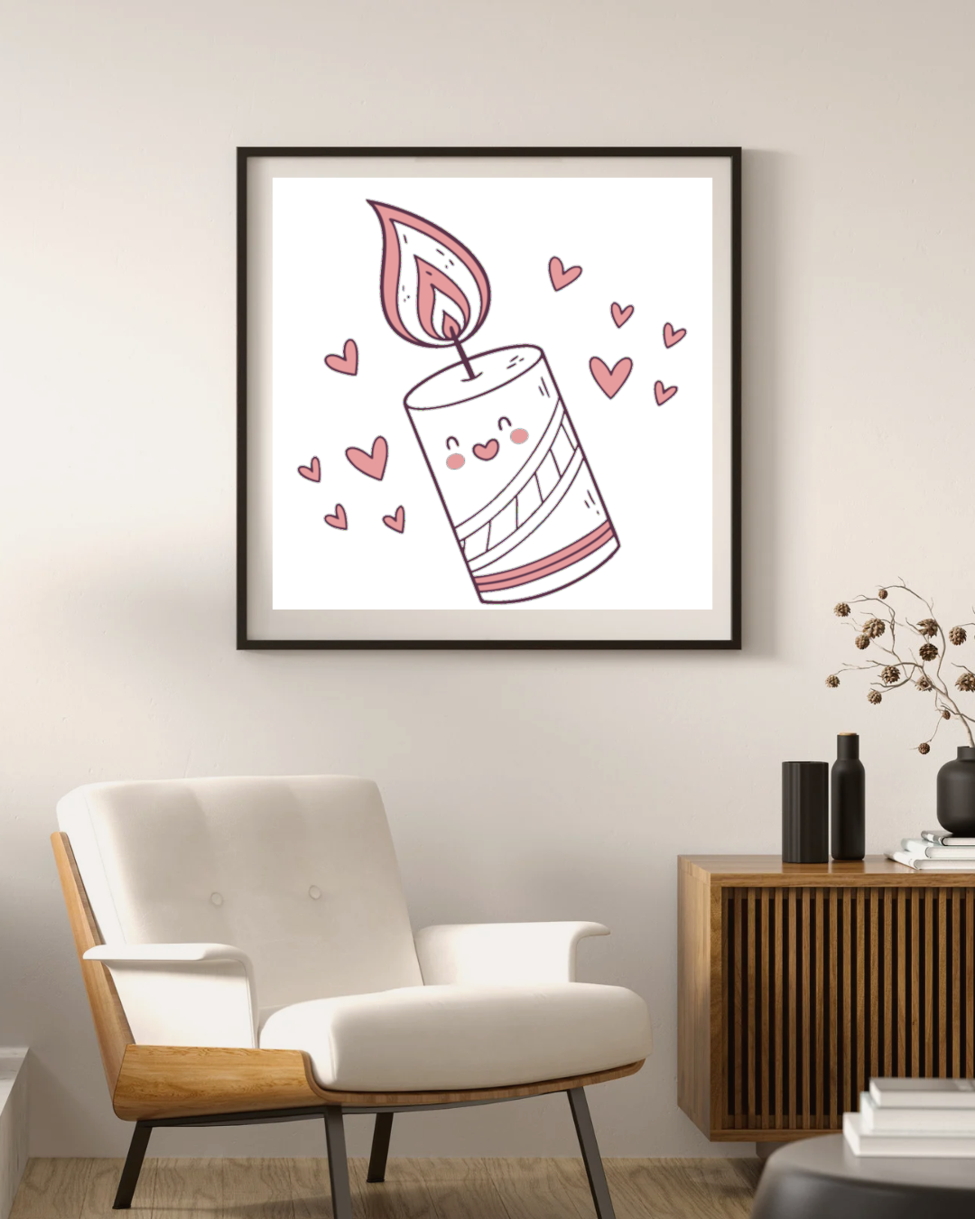Affiche vintage de bougie love dans un cadre