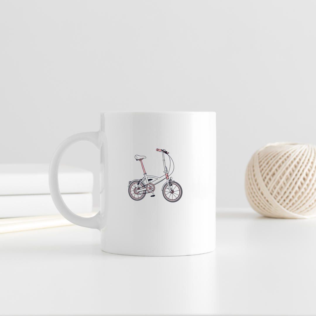 Mug orné d'une icône vélo minimaliste, idéal pour l'aventure urbaine