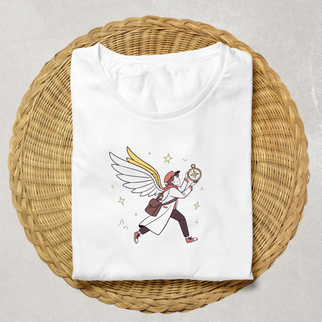 T-shirt aventure avec icône doodle d'un explorateur ailé