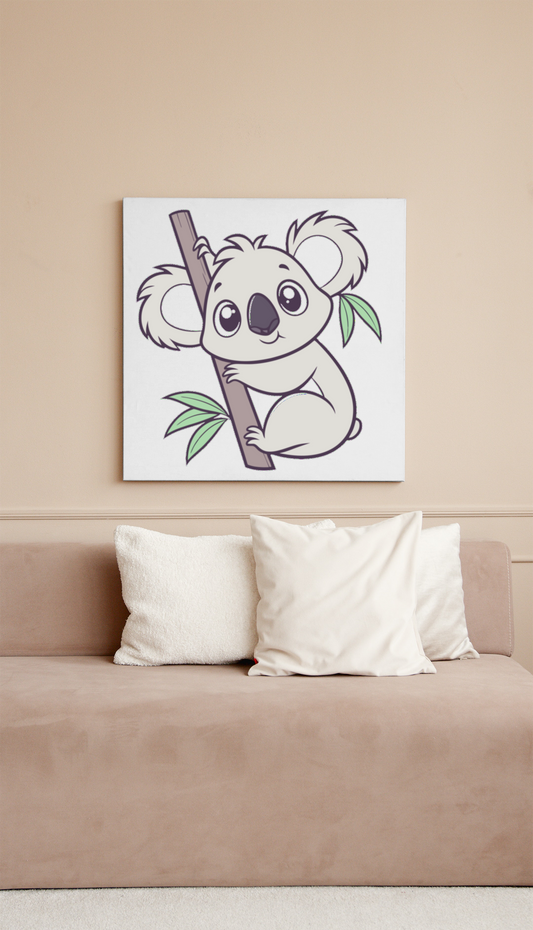 Cadre décoratif avec koala curieux, style vectoriel doux, ambiance nature
