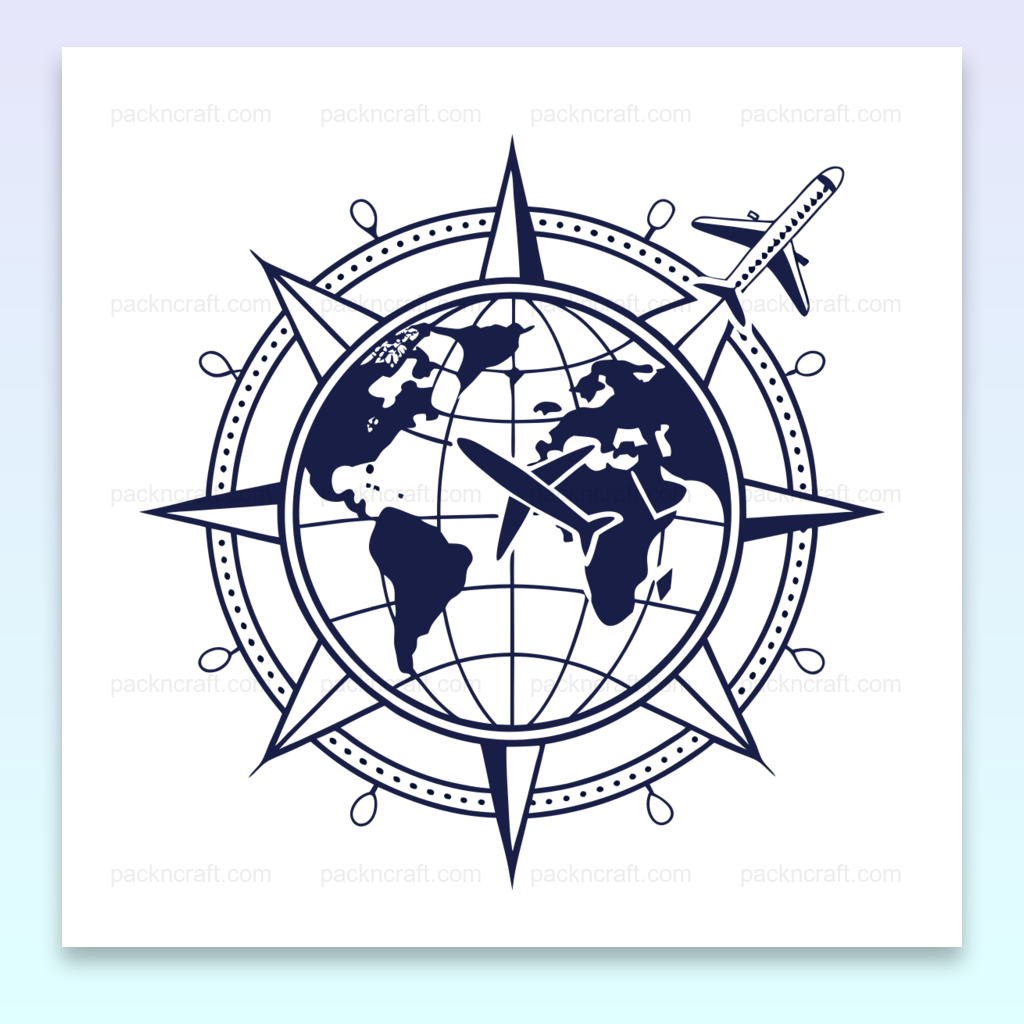 Illustration minimaliste d'un avion sur un globe, parfait pour projets d'exploration.