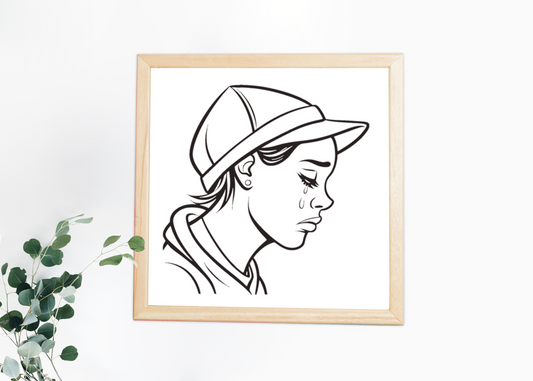 Cadre moderne avec design stylisé d'une jeune fille émotive en casquette