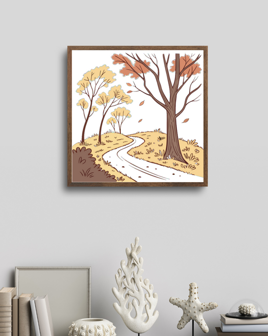 Cadre décoratif montrant un paysage apaisant en style pastel idéal pour intérieur