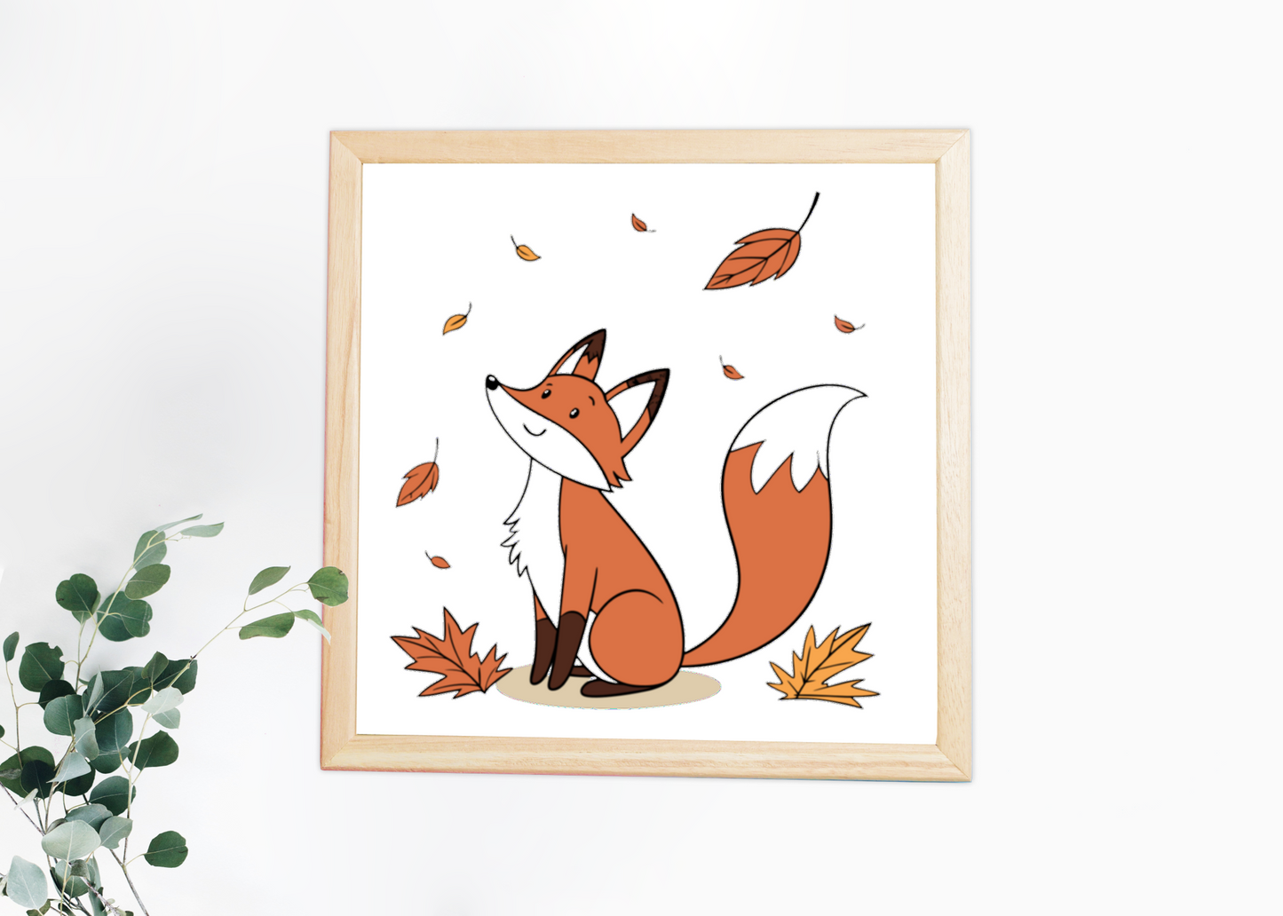 Cadre décoratif avec renard automnal coloré et joyeux dans ambiance naturelle