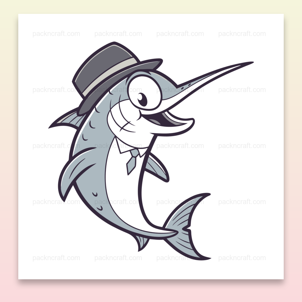 Illustration SVG d'un espadon élégant avec chapeau et cravate pour projets créatifs