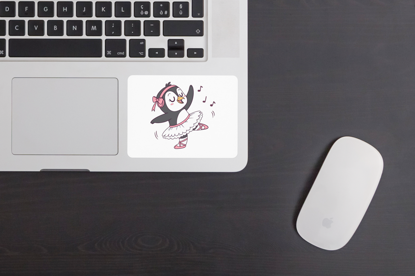 Sticker représentant un pingouin dansant en style pastel enfantin