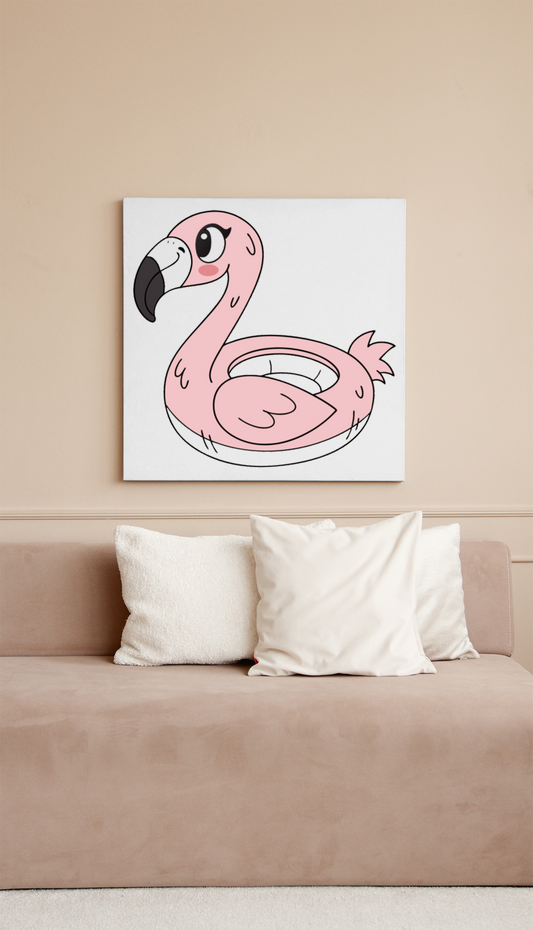 Cadre vibrant avec flamant rose relax en style cartoon pour une déco estivale