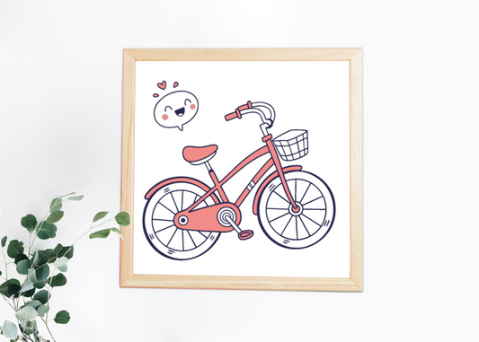Cadre déco avec vélo joyeux style doodle pour amener la mobilité à votre mur