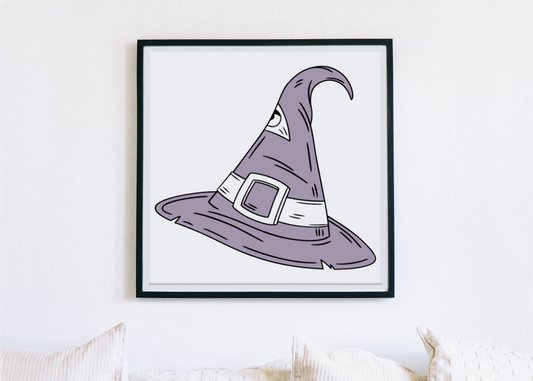 Cadre avec chapeau de sorcier doodle stylisé en motif mystique