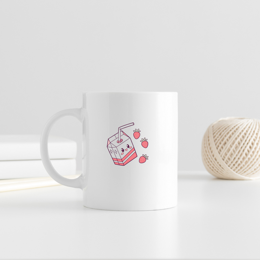 Design kawaii sur une tasse, boîte à jus de fraises, parfait pour DIY.