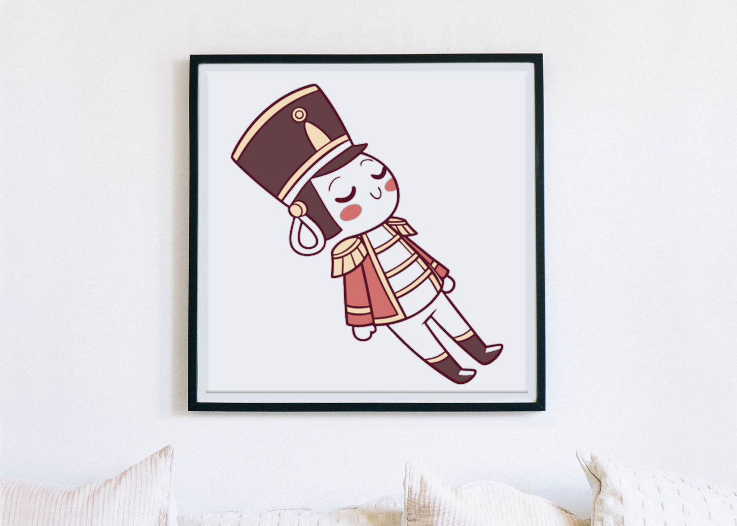 Cadre avec soldat au repos en style pastel pour une ambiance de conte de Noël