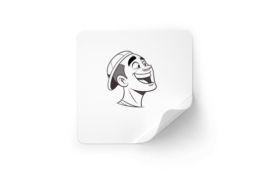 Sticker homme riant au style graphique, parfait pour ajouter une touche de joie