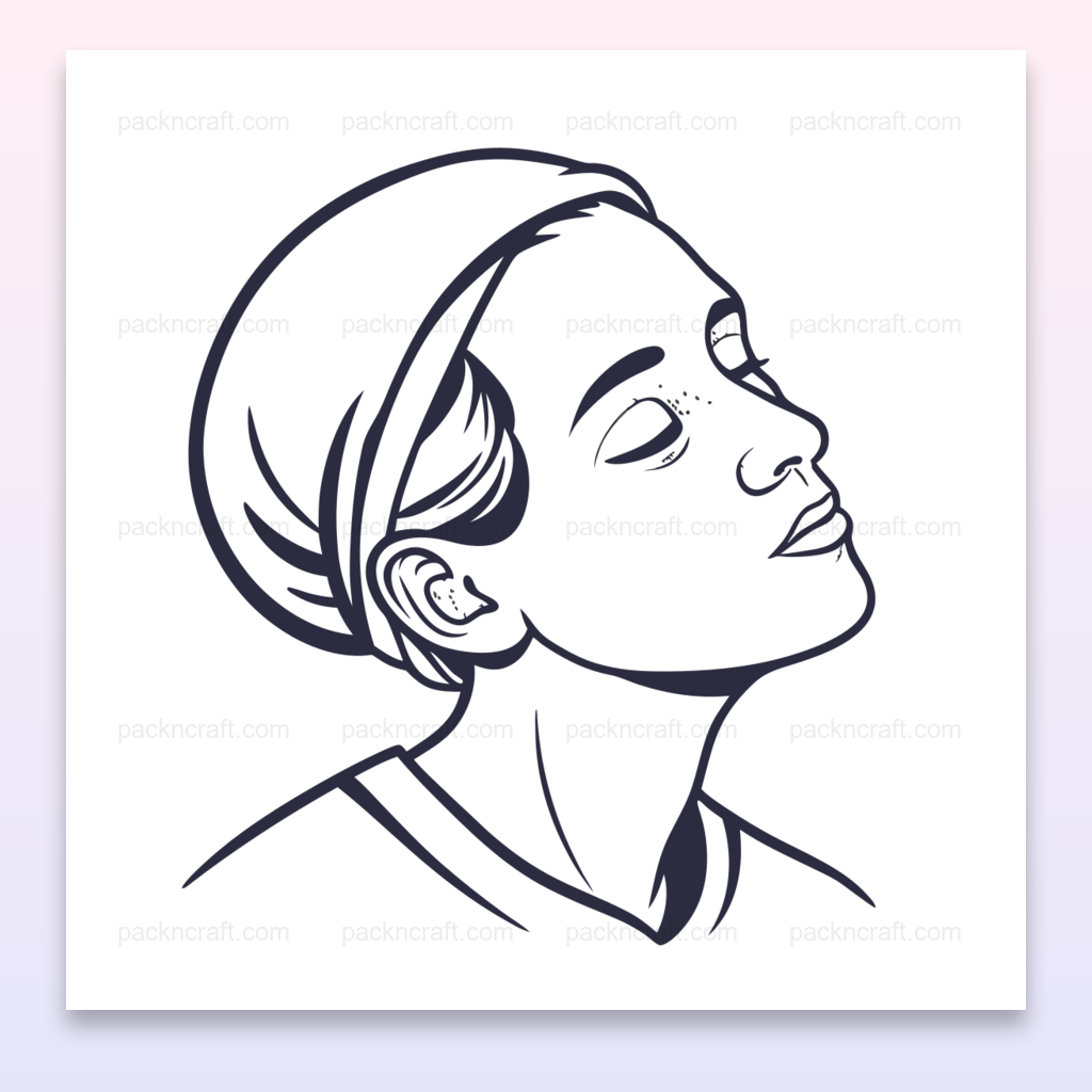 Illustration d'un profil paisible, ligne épurée, style minimaliste pour usage décoratif ou éducatif.