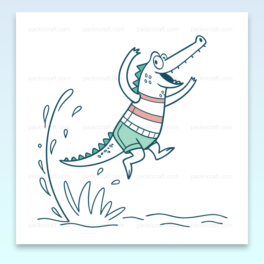 Crocodile joyeux sautant dans l'eau, illustration SVG pour déco et DIY