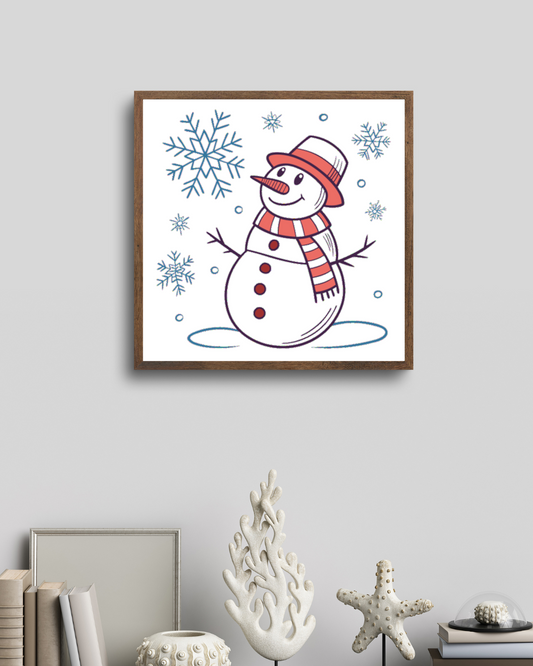 Cadre avec un bonhomme de neige en doodle joyeux dans un style hivernal ludique