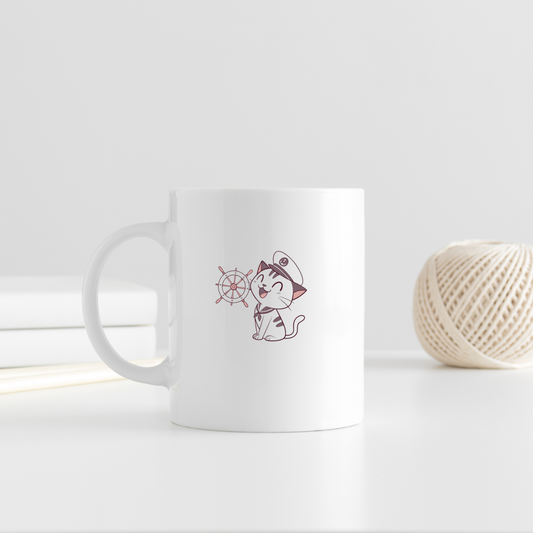 Mug avec chat marin heureux en style vectoriel nautique
