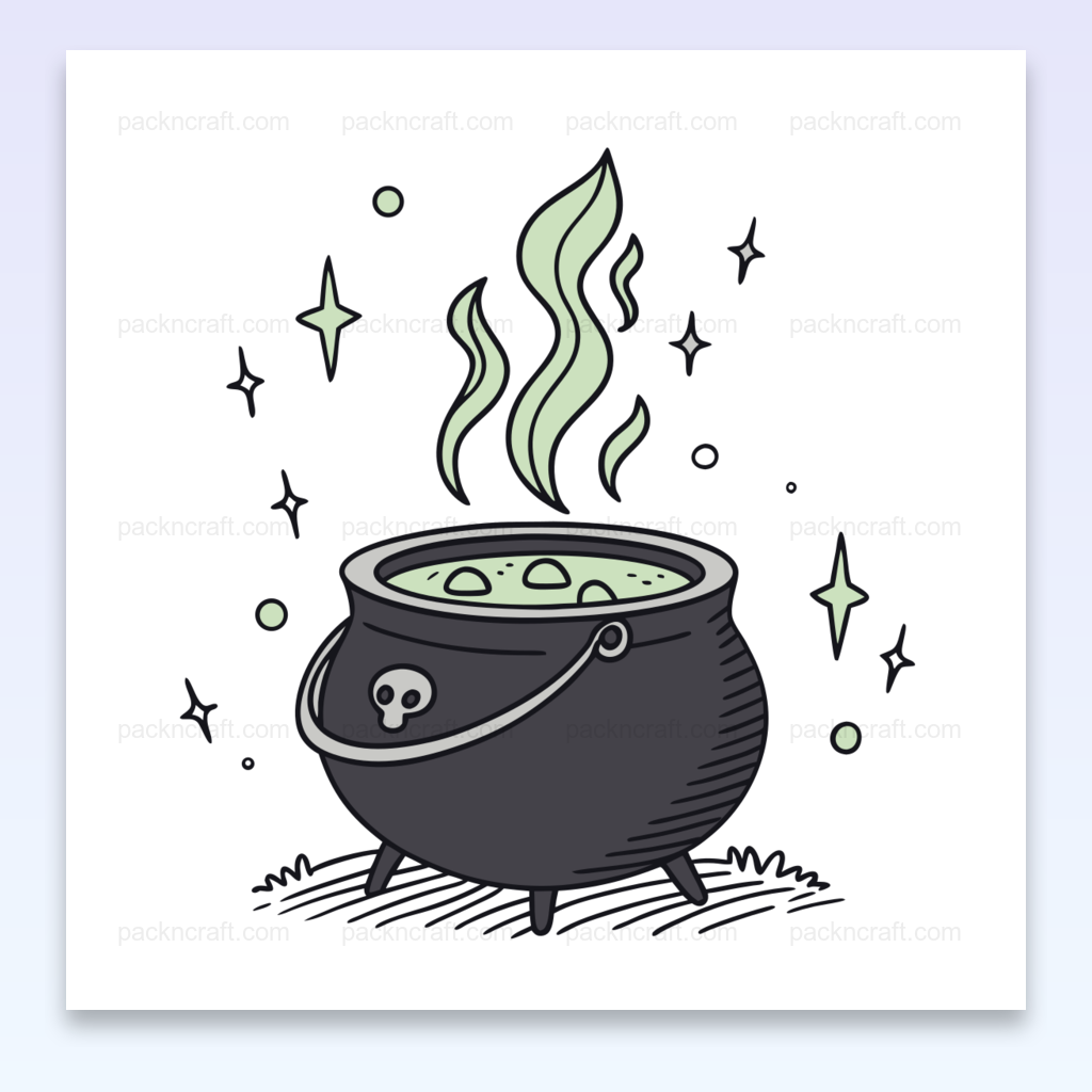 Illustration d'un chaudron magique fumant parfait pour Halloween et projets créatifs.