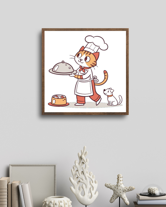 Cadre amusant avec illustration de chat en chef serviable et style adorable