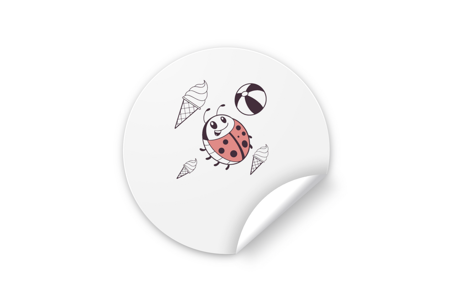 Sticker amusant avec coccinelle colorée, parfait pour un été joyeux et lumineux