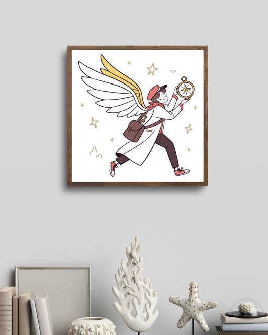 Cadre avec une icône d'un explorateur ailé style doodle inspiration aventure