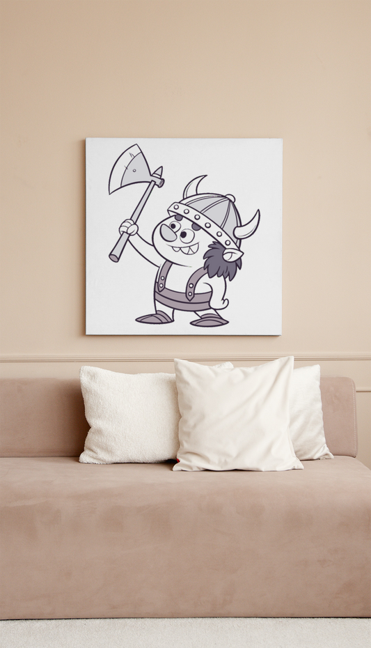Cadre décoratif avec un viking joyeux en style cartoon pour une aventure épique