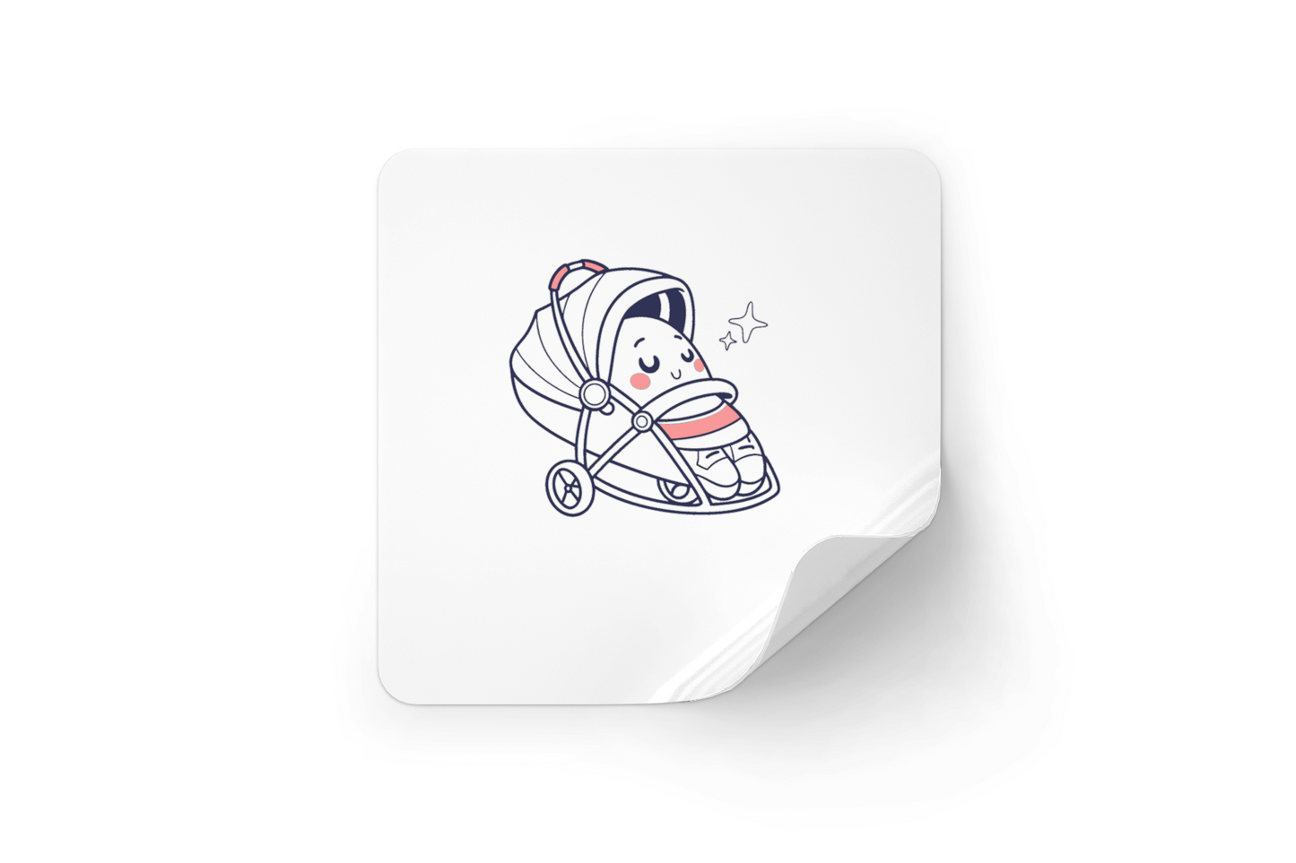 Sticker sur un support lisse avec motif kawaii de bébé endormi dans une poussette