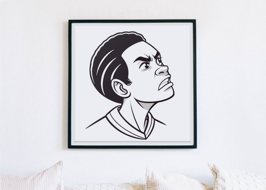 Cadre moderne avec icône numérique dynamique de visage déterminé