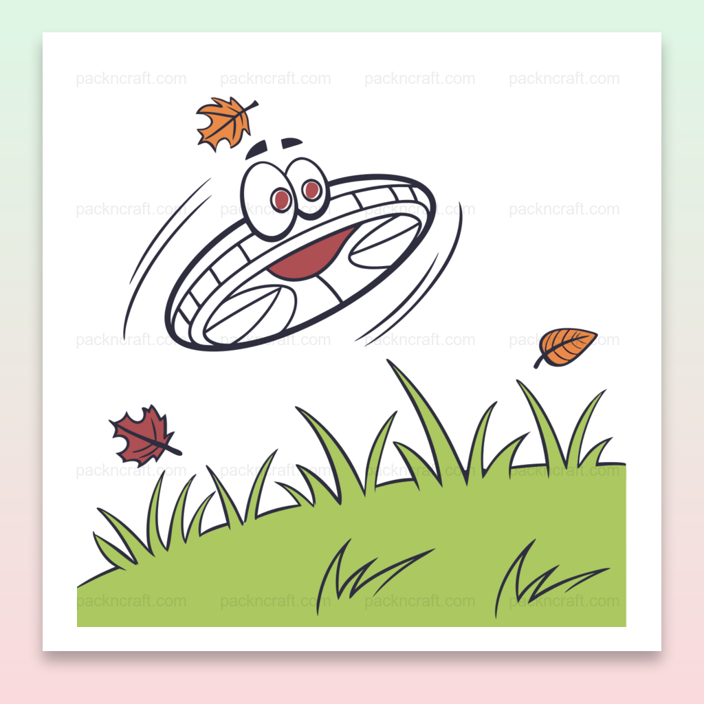 Frisbee souriant en vol dans un style doodle, idéal pour stickers et déco.