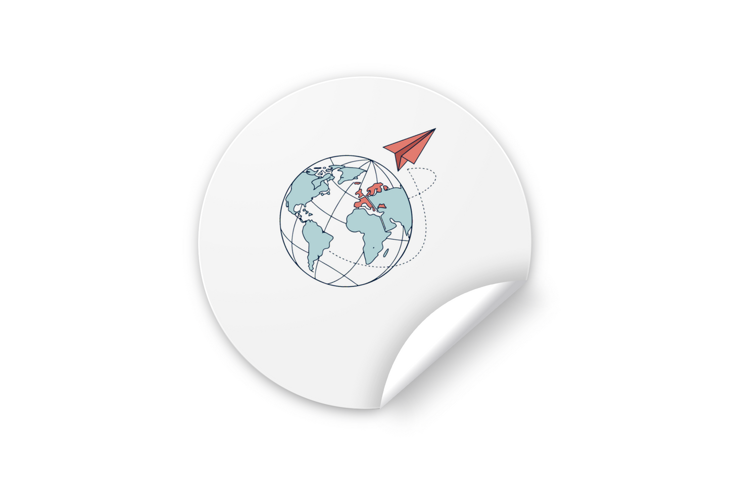 Sticker avec icône globe et avion papier minimaliste pour voyageurs curieux