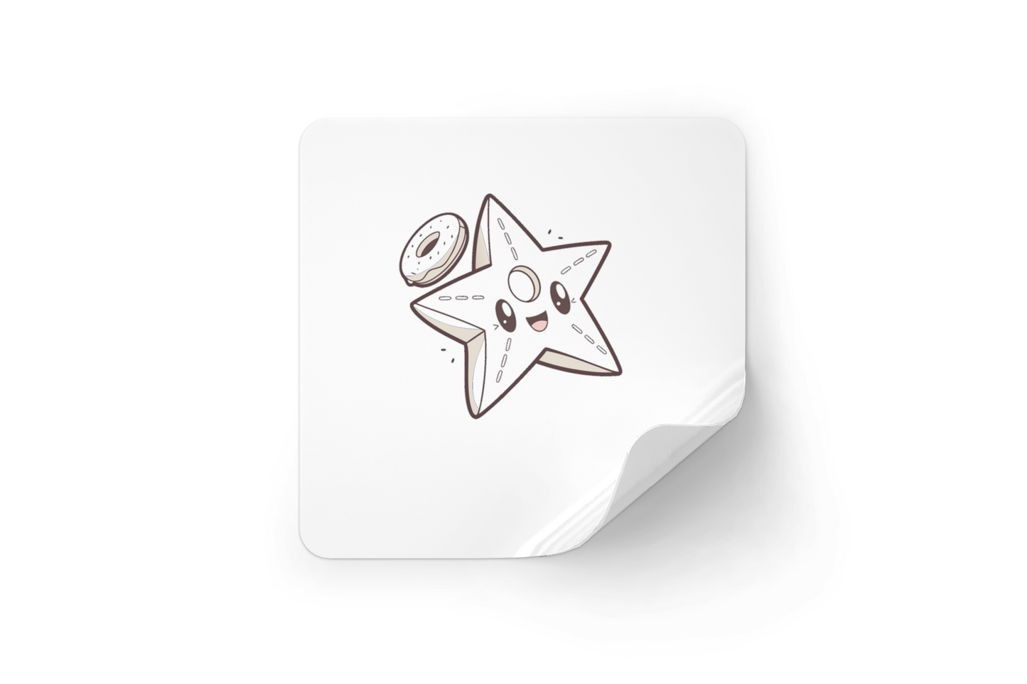 Sticker festif avec étoile et donut kawaii apportant une touche joyeuse et mignonne
